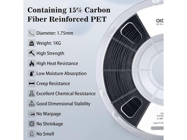 R QIDI TECHNOLOGY Carbon Fiber PET Filament 1.75 1KG Spool, PET CF 3D Printer Filament 1.75mm for Most FDM 3D Printers, High Strength, Low Creep,...