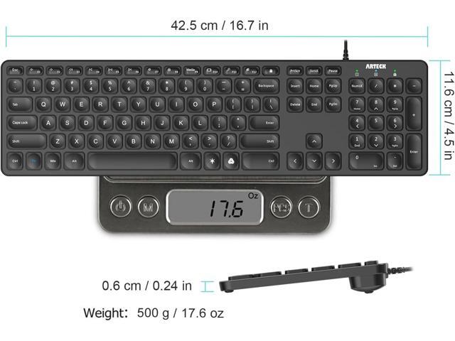 Arteck Backlit USB Wired Full Size Keyboard with Media Hotkey for PC and Laptop