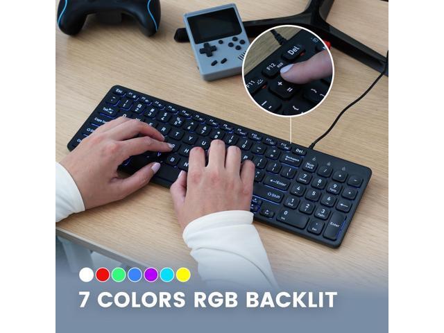 Perixx PERIBOARD-333RGB Wired Backlit USB Keyboard- X Type Scissor Keys - Compact 14.25x4.57x0.83 Inches - Big Print Letters - RGB Backlit - US...