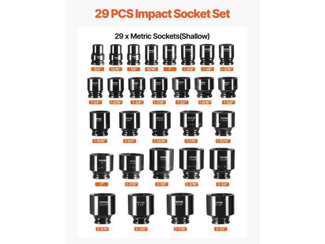 VEVOR Impact Socket Set 3/4 Inches 29 Piece Impact Sockets, 6-Point Sockets, Rugged Construction, CR-M0, 3/4 Inches Drive Socket Set Impact SAE 3/4...