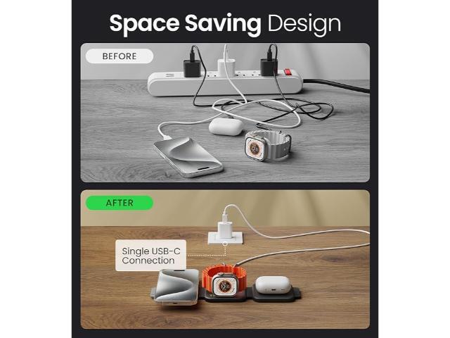 InfinaCore T3 Tri-Charge Wireless Charging Pad - 3-in-1 Charging Station Compatible with iPhone, AirPods & Watch - Fast Charging Up to 25W -...