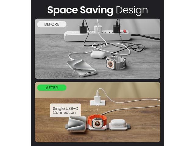 InfinaCore T3 Tri-Charge Wireless Charging Pad - 3-in-1 Charging Station Compatible with iPhone, AirPods & Watch - Fast Charging Up to 25W -...