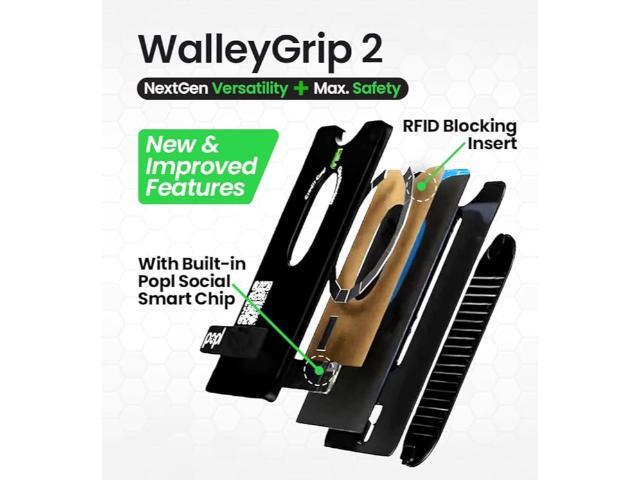 WalleyGrip 2.0 All-In-One Magnetic Phone Wallet, Comfortable Finger Loop Grip & Kickstand (Popl NFC Chip) Detachable MagSafe RFID Card Holder Mount...