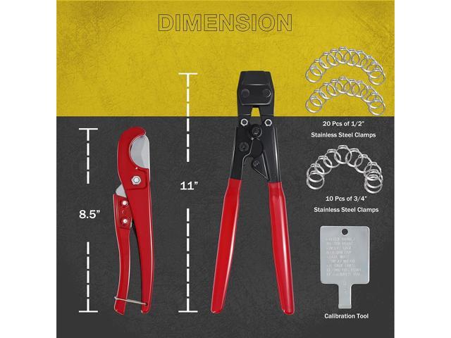 KOTTO Ratchet PEX Crimping Clamp Cinch Tool & Pipe Hose Cutter Meets ASTM 2098 & Stainless Steel Pipe Clamps, Pipe Fitting Tool Kit Sizes 3/8' to...