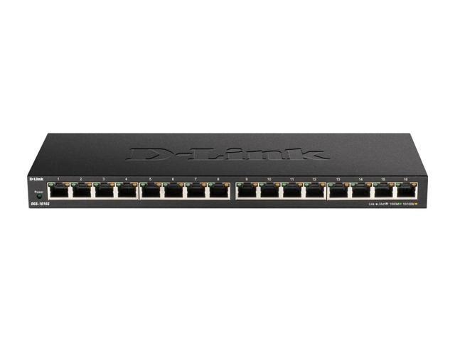 D-Link 16-Port Gigabit Unmanaged/Plug and Play Switch Fanless Slim Metal Compact Desktop - (DGS-1016S)