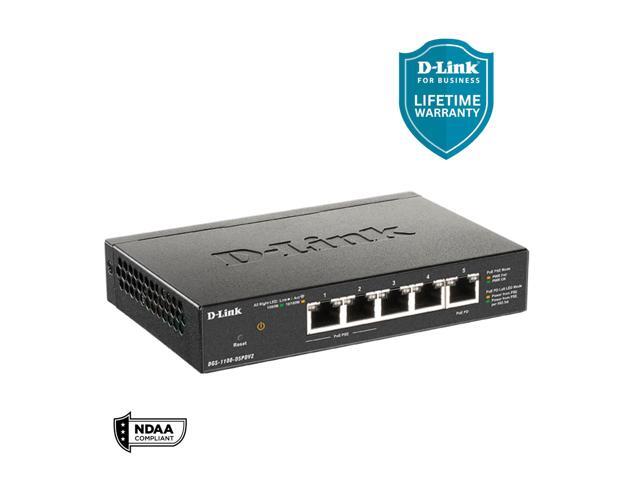 D-Link 5-Port Gigabit Smart Managed PoE-Powered Switch PoE Extender 2 PoE pass-through ports Metal Compact NDAA Compliant - (DGS-1100-05PDV2)