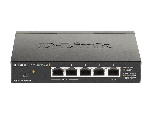 D-Link 5-Port Gigabit Smart Managed PoE-Powered Switch PoE Extender 2 PoE pass-through ports Metal Compact NDAA Compliant - (DGS-1100-05PDV2)