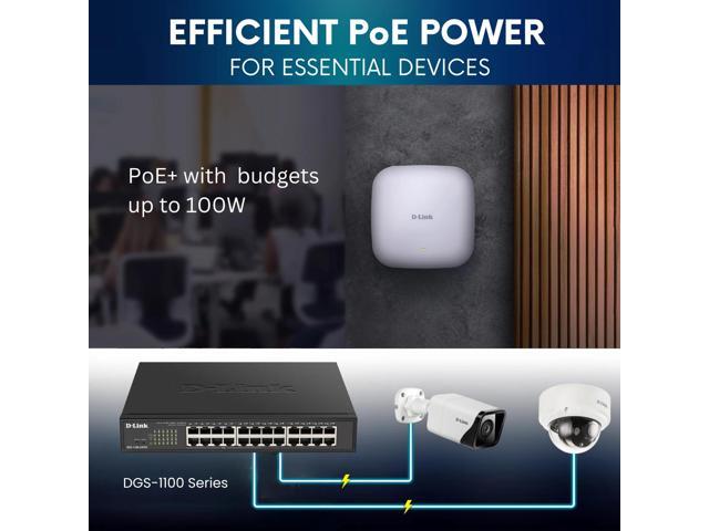 D-Link 24-Port Gigabit Smart Managed PoE+ Switch 12 PoE+ Ports (100W) NDAA Compliant Lifetime Warranty - (DGS-1100-24PV2)