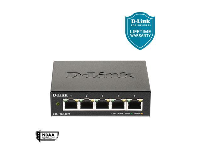 D-Link 5-Port Gigabit Smart Managed Switch Web Managed Cable Diagnostics Fanless Compact Metal Desktop NDAA Compliant - (DGS-1100-05V2)