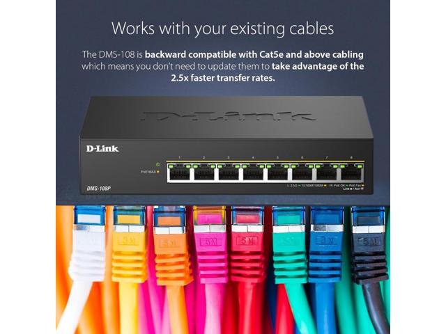 D-Link 8-Port 2.5G PoE++ Unmanaged Switch with 8 x 2.5G PoE ports - Multi-Gig, Fanless, Plug & Play - (DMS-108P)
