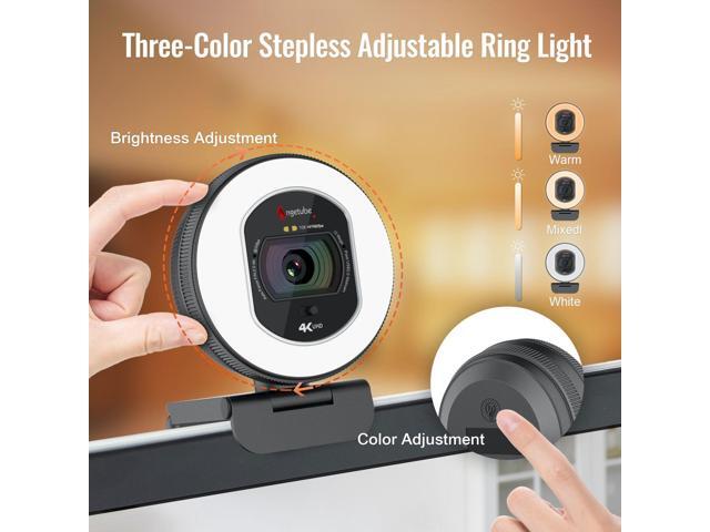 Angetube 4K Webcam with Light for PC: UHD 4K, TOF Auto Focus, Dual AI Noise-Cancelling Mics, 1080p@60FPS, USB Streaming Webcam w/Privacy Cover for...