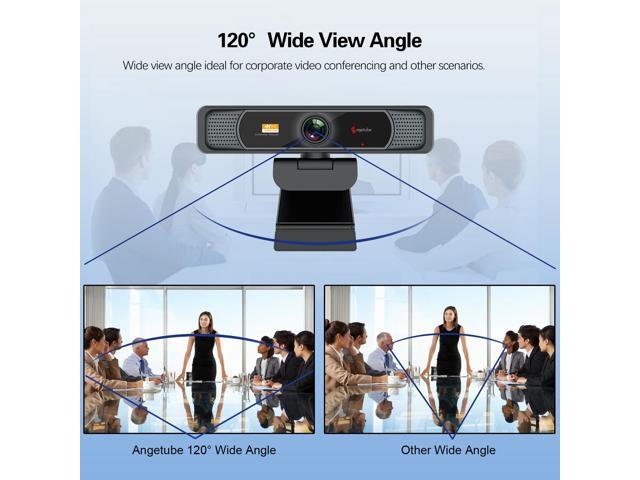 Angetube Wide Angle 4K Webcam for PC - 120° FOV, PDAF Autofocus, 2 Noise-Cancelling Mics, 1080P@60FPS, Auto Light Correction, USB-A/C, Privacy...
