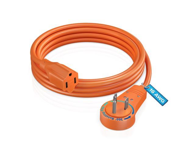 Maximm Cable 6 Feet 360° Rotating Flat Plug Extension Cord/Wire, 3 Prong Grounded Wire 16 Awg Power Cord - Orange - UL Certified