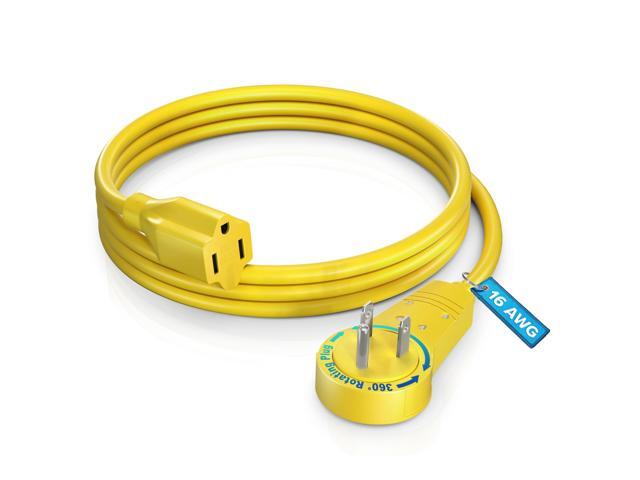 Maximm Cable 3 Feet 360° Rotating Flat Plug Extension Cord/Wire, 3 Prong Grounded Wire 16 Awg Power Cord - Yellow - UL Certified