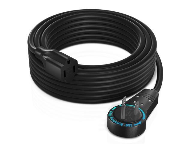 Maximm Cable 30 Feet 360° Rotating Flat Plug Extension Cord/Wire, 3 Prong Grounded Wire 16 Awg Power Cord - Black UL Certified