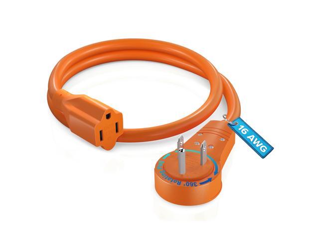 Maximm Cable 1 Foot 360° Rotating Flat Plug Extension Cord/Wire, 3 Prong Grounded Wire 16 Awg Power Cord - Orange - UL Certified