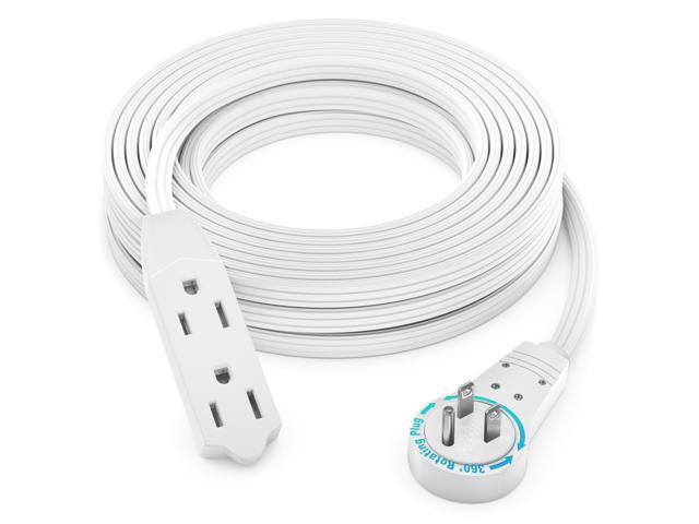 Maximm Cable 35 Ft 360° Rotating Flat Plug Extension Cord/Wire, 16 AWG Multi 3 Outlet Extension Wire, 3 Prong Grounded Wire - White - UL Certified