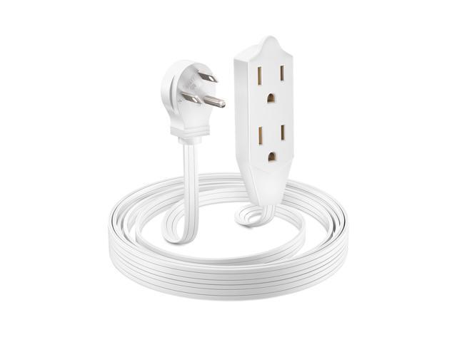 Extension Cord 6 Feet Flat Plug/Wire, Multi Outlet - 3 Prong Angled Plug Extension Cord - White