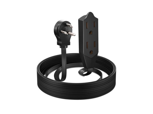 Maximm Cable 10 Feet Flat Plug Extension Cord/Wire, Multi Outlet - 3 Prong Angled Plug Extension Cord - Black UL Certified