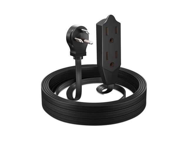 Maximm Cable 15 Feet Flat Plug Extension Cord/Wire, Multi Outlet - 3 Prong Angled Plug Extension Cord - Black