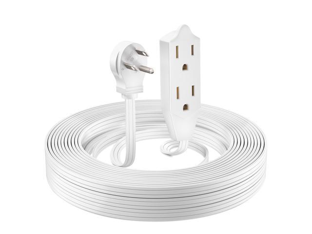 Maximm Cable 50 Feet Flat Plug Extension Cord/Wire, Multi Outlet - 3 Prong Angled Plug Extension Cord - White UL Certified