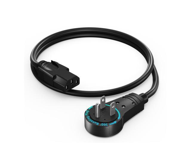 Maximm Monitor Computer Power Cord 1 Ft Flat Plug 360° Rotating PC Cable 3 Prong for, Desktop, Printer, Scanner, 16 AWG NEMA 5-15P to IEC13 - UL...