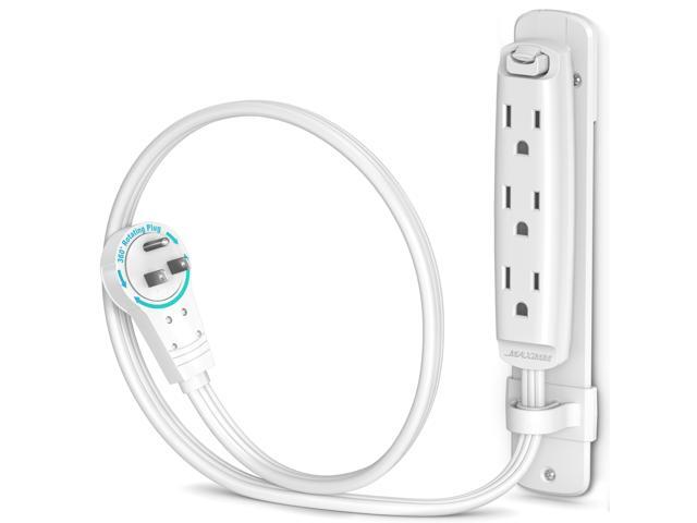 Maximm 360 Degree Rotating Flat Extension Cord 1 Ft Multi 3 Outlet Power Cord with Mounting Bracket, Grounded 16 AWG UL Certified, White