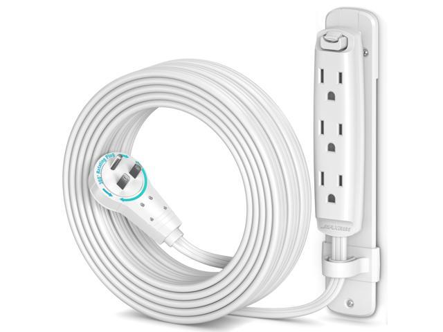 Maximm 360 Degree Rotating Flat Extension Cord 15 Ft Multi 3 Outlet Power Cord with Mounting Bracket, Grounded 16 AWG UL Certified, White