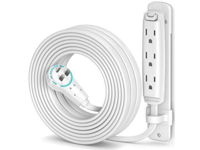 Maximm 360 Degree Rotating Flat Extension Cord 25 Ft Multi 3 Outlet Power Cord with Mounting Bracket, Grounded 16 AWG UL Certified, White