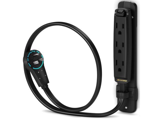 Maximm 360 Degree Rotating Flat Extension Cord 1 Ft Multi 3 Outlet Power Cord with Mounting Bracket, Grounded 16 AWG UL Certified, Black