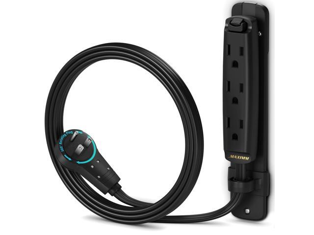Maximm 360 Degree Rotating Flat Extension Cord 3 Ft Multi 3 Outlet Power Cord with Mounting Bracket, Grounded 16 AWG UL Certified, Black