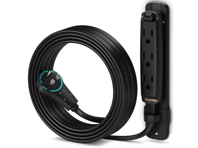Maximm 360 Degree Rotating Flat Extension Cord 10 Ft Multi 3 Outlet Power Cord with Mounting Bracket, Grounded 16 AWG UL Certified, Black