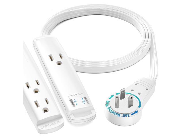 maximm 360 rotating flat plug usb charging extension cord, 3 ft multi 3 outlets 2 usb charging ports extension cable, great for cruise ship 3.4a,...