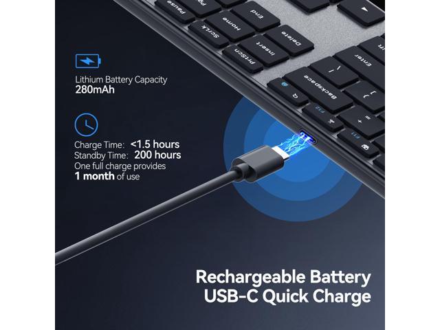 AUSDOM Wireless Bluetooth Keyboard Full Size, Quiet Slim Multi-Device Rechargeable Cordless QWERTY Keyboard with Number Pad, Low Profile Silent...