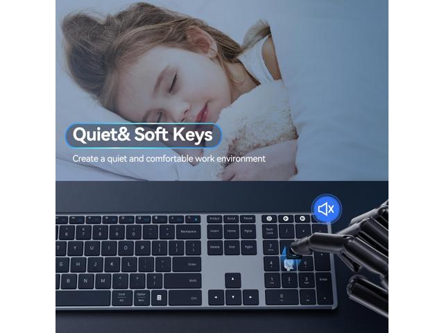 AUSDOM Wireless Bluetooth Keyboard Full Size, Quiet Slim Multi-Device Rechargeable Cordless QWERTY Keyboard with Number Pad, Low Profile Silent...