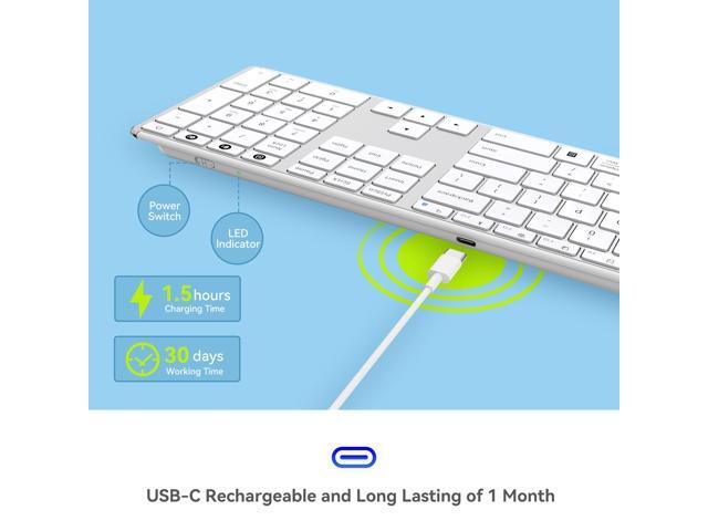 AUSDOM Wireless Bluetooth Keyboard Full Size, Quiet Slim Multi-Device Rechargeable Cordless QWERTY Keyboard with Number Pad, Low Profile Silent...