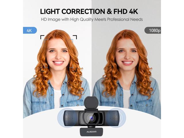 AUSDOM 4K Webcam, Autofocus Webcam with Microphone, Privacy Cover, Plug and Play USB Computer Web Camera for Pro Streaming/Online Teaching/Video...
