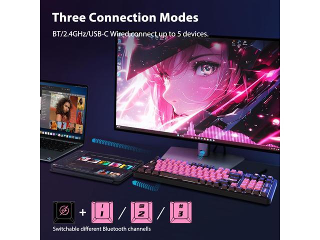 AUSDOM 98Pro Wireless Mechanical Keyboard, Tri-Mode Bluetooth/2.4GHz/Type-C Gasket Hot Swappable Custom Keyboard,Pre-lubed Linear,Backlit Gaming...