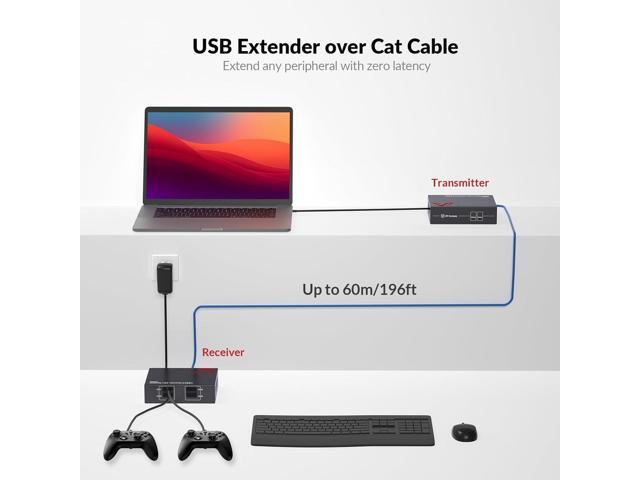 AV Access USB Extender Over Cat5e/6 196ft/60M, 4 USB 2.0 Ports, Plug and Play, No Driver, Supports All Operating System, Two Webcams Work...
