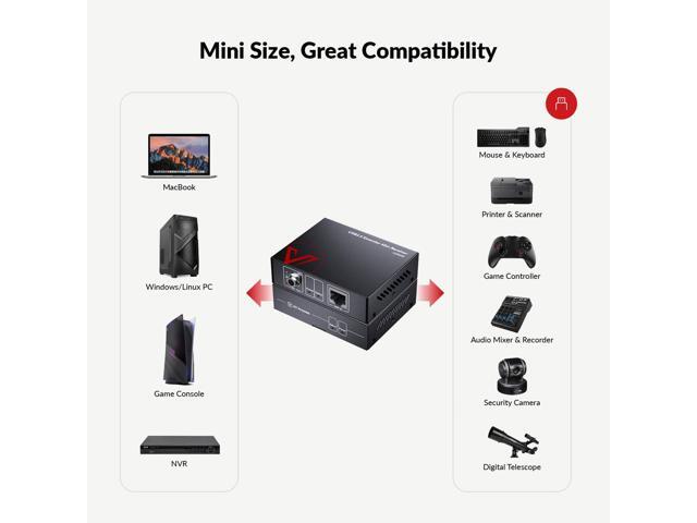 AV Access USB Extender Over Cat5e/6 196ft/60M, 4 USB 2.0 Ports, Plug and Play, No Driver, Supports All Operating System, Two Webcams Work...
