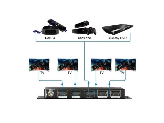 4K HDMI Splitter 1 in 4 Out 1080p 3D PCM7.1 Dolby TrueHD DTS-HD Master Audio Auto EDID Threaded Power Supply with Built-in ESD Protection (One Input Four Output AV Access HDMI Distributor - image 2