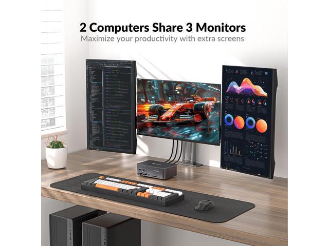 (Desktop only) AV Access KVM Switch 3 Monitors 2 Computers 8K@60Hz, with 6 DP Cables, DisplayPort 2.0, 1G Ethernet, USB 3.0, Docking Station Triple...
