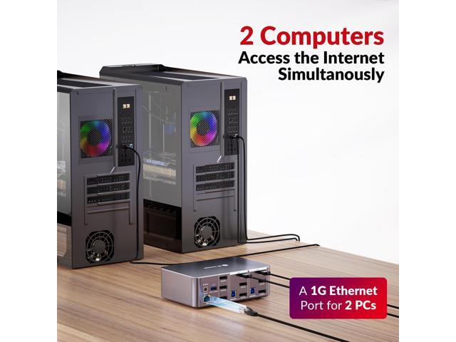 (Desktop only) AV Access KVM Switch 3 Monitors 2 Computers 8K@60Hz, with 6 DP Cables, DisplayPort 2.0, 1G Ethernet, USB 3.0, Docking Station Triple...
