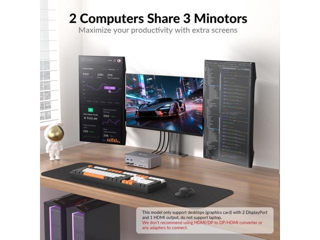 AV Access KVM Switch 3 Monitors 2 Computers 8K@60Hz, 1G Ethernet for 2 PCs, with Remote Controller, 3xUSB 3.0, Docking Station Triple Monitor,...