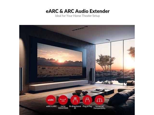 AV Access eARC & ARC Audio Extender Over Cat 5e/6/6a/7 Ethernet Cable Up to 100m/330ft, Audio Extender with 2-Way IR, RS232 & CEC, Ideal for Home...