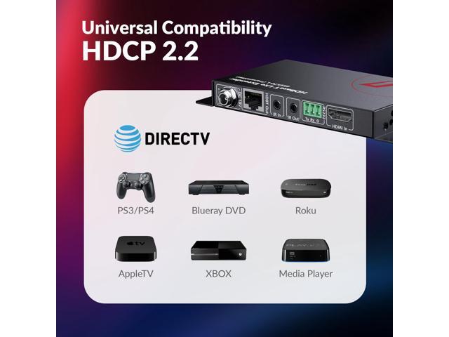 AV Access HDBaseT HDMI Extender Over Single Cat5e/6/6a/7 Ethernet Cable 4K@60Hz 130ft, 1080P@60Hz 230ft, UltraHD Supports CEC, Bi-Directional PoE,...