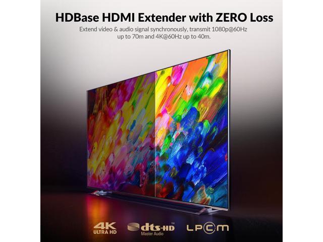 AV Access HDBaseT HDMI Extender Over Single Cat5e/6/6a/7 Ethernet Cable 4K@60Hz 130ft, 1080P@60Hz 230ft, UltraHD Supports CEC, Bi-Directional PoE,...