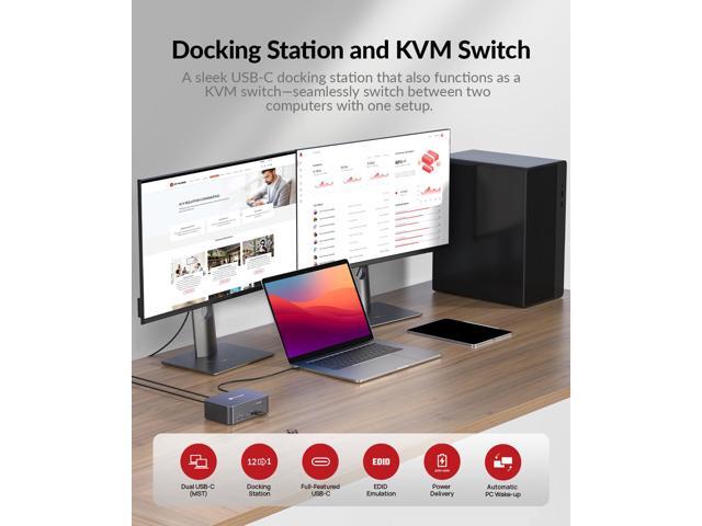 v AV Access Dual Monitor KVM Switch Docking Station 4K@60Hz Dual Monitor for Laptop & Desktop with USB C, USB 3.0, Ethernet, HDMI Output(iDock-C10)