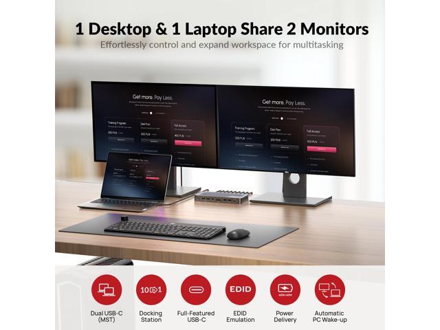 v AV Access Dual Monitor KVM Switch Docking Station 4K@60Hz Dual Monitor for Laptop & Desktop with USB C, USB 3.0, Ethernet, HDMI Output(iDock-P10)