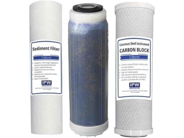 IPW Industries Inc. Reverse Osmosis Deionization (RODI) 10' Replacement Filter Kit (Sediment Cartridge, Carbon Cartridge, Color Indicating DI...